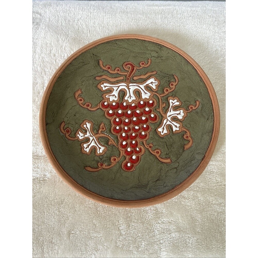 Vintage Bonis Pottery Greece Terracotta Wall Plate Decor Signed 7.25” Handmade